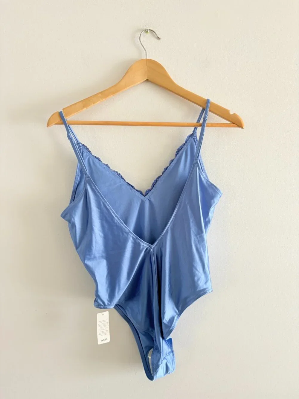 Aerie Shine Lace Plunge One Piece Swimsuit NWT Blue Size Small - Picture 4 of 6